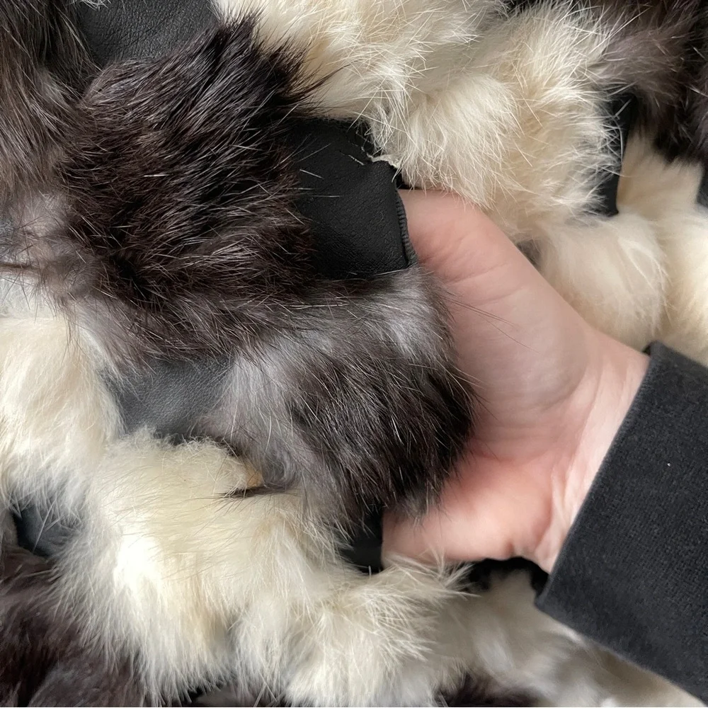 Vintage rabbit fur patchwork coat - size large, made in Korea - Picture 5 of 14